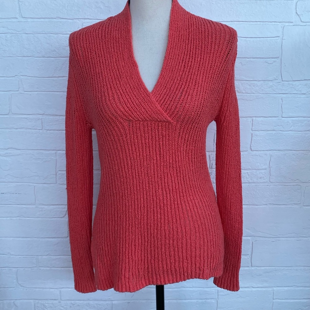 Caslon Pink Split V Neck Rib Knit Sweater Long sleeve pullover